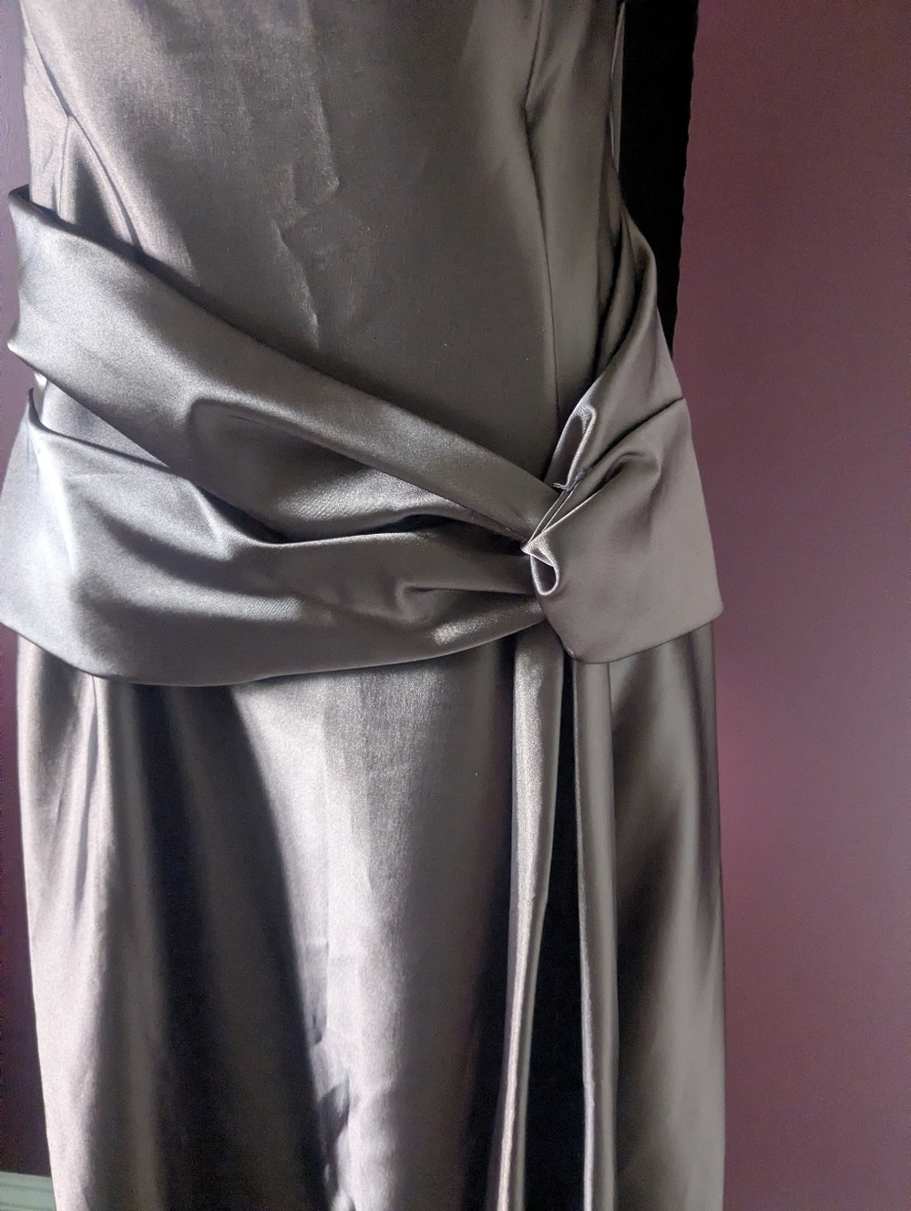 Vintage Juno Strapless Satin Gown Warm Brown Formal Dress with Shawl - Picture 9 of 12